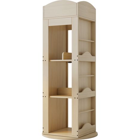 Estantería giratoria para libros de 4 niveles 360° en MDF color natural 142 x 63 x 63 cm HOMVRA (1/5)