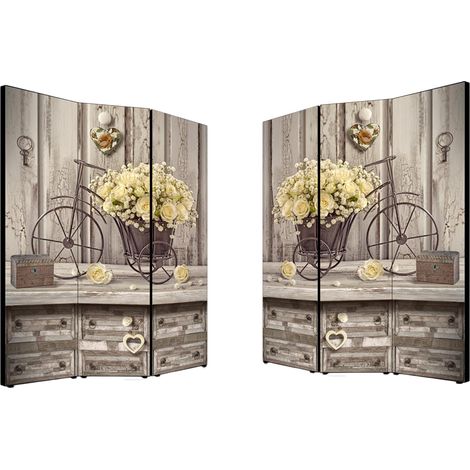 Lupia - Separe' Divisorio Paravento YELLOW ROSES 176x135,6x3,2 cm 3 Ante in Legno con Tela stampata Fronte Retro bifacciale (1/4)