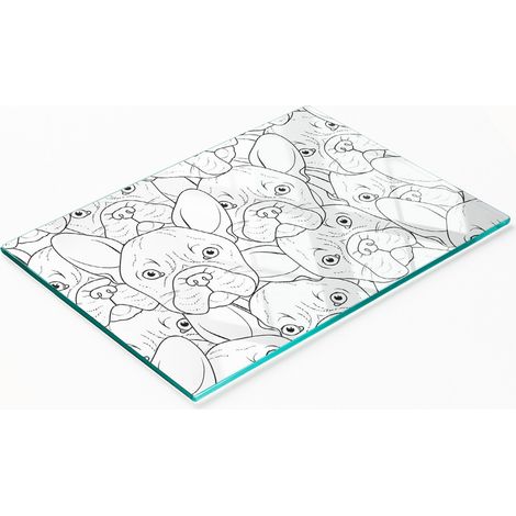 Tabla de cortar y servir decorativa de cristal para cocina con diseño de bulldogs, 80x52 cm. (1/5)