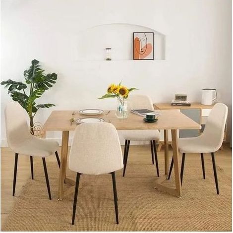Lot de 6 housses de chaise extensibles – Anti-glisse, infroissables, lavables – Pour cuisines et salles à manger – Couleur beige – Fibre synthétique – Fenoplastica (1/5)
