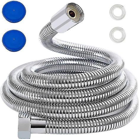 3m shower hose, extra long stainless steel replacement shower hose, with washers, chrome finish (1/5)