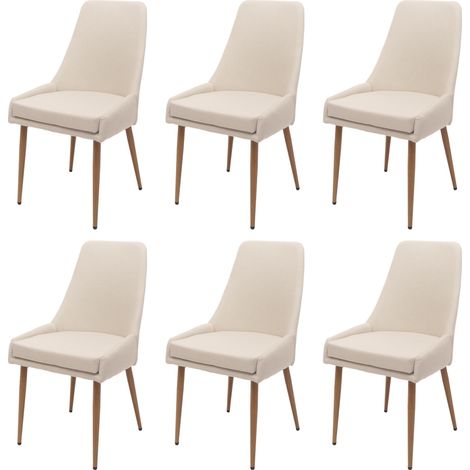 Set di 6 sedie da pranzo HHG-069, poltroncina cucina imbottita, tessuto (280g/m²) acciaio effetto legno, beige