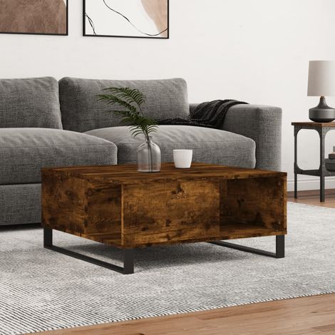 Mesa de centro madera contrachapada roble ahumado 80x80x36,5 cm vidaXL (1/5)