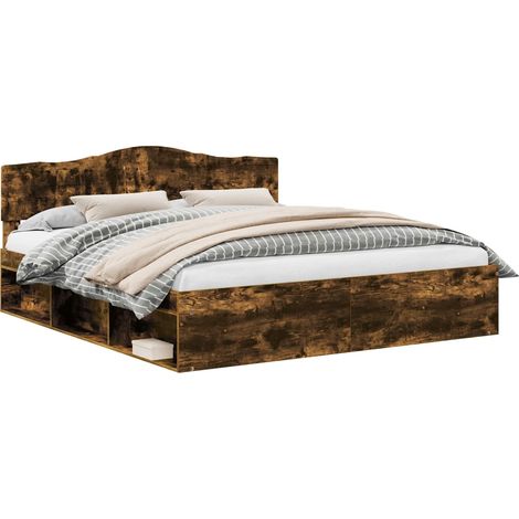 Bed Frame Smoked Oak 200 x 200 cm Solid Pine Wood vidaXL