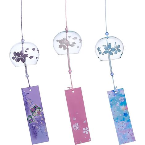 Lot de 3 carillons à Vent Mont Fuji - Carillon à Vent - Cloche à Vent Japonaise - Carillon éolien pour Bonne Chance - Attrape-Soleil - Jeu de Cerises - Pack en Verre - (1/5)
