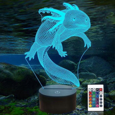 SCSYV Ammoniten-Axolotl-Nachtlicht, 3D-Illusionslampe eines mexikanischen Salamanders für Kinder, 16 wechselnde Farben mit Fernbedienung, Kinderzimmerdekoration (1/5)