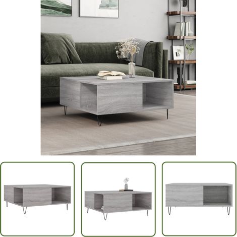 The Living Store Table basse sonoma gris 80x80x36,5 cm bois d'ingénierie - Table Basse - Meuble Salon - Table D'appoint - Table Ronde - Design Moderne (1/5)