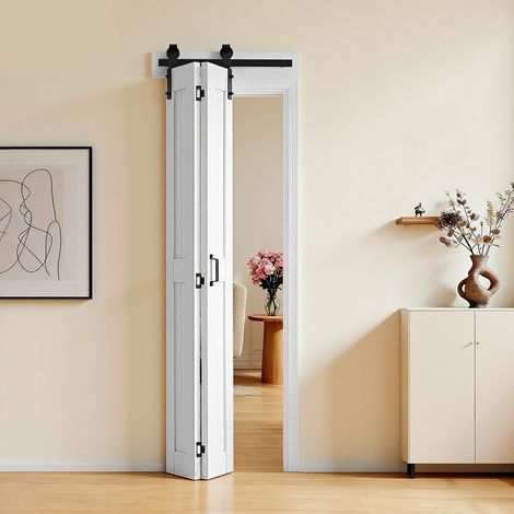VEVOR Porta Scorrevole a Soffietto da 609 x 2134 x 35 mm, in MDF per Armadio con Kit Ferramenta, Design Salvaspazio con Telaio a H, Assemblaggio Autonomo per Camera da Letto, Guardaroba, Bianco