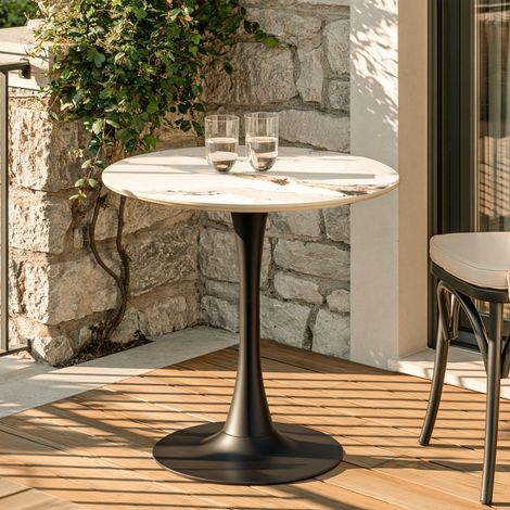 ICARE - Ensemble n°3: table bistrot D70cm en céramique marbré clair (1/5)