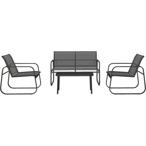 Canapé 2 places, 2 chaises, table basse - Ensemble mobilier jardin 4 pièces maille noire