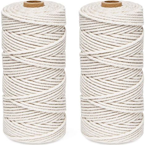 Kit Corde Macramé 3mm x 200m Fil de Coton Beige, 100% Coton Fil Macramé Ficelle Cordelette, Naturel Coton Cordon pour Tricotage Hanging Plant DIY Décoration Emballage Cadeau -Beige (1/5)