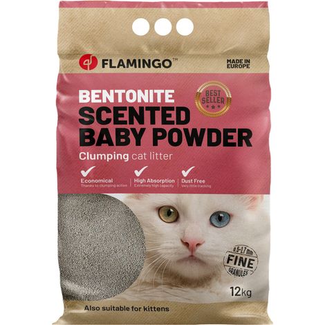 Flamingo Katzenstreu Bentonit klumpend fein mit Babypuderduft 12 kg