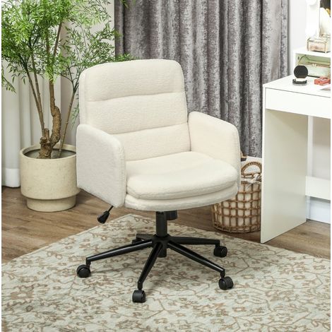 Chaise de bureau 61.5x65x91-101 cm blanc crème en polyester pivotante avec accoudoirs (1/5)