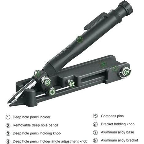 Markierwerkzeug aus Aluminiumlegierung, flexibel, rostfrei, umschaltbares Multifunktions-Markierwerkzeug für Bauzwecke (Schwarz) (1/4)