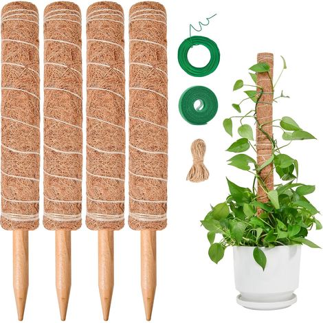 Monstera-Pflanzenstütze, 4 Stück, 40 cm, Kokosfaserstab, Kletterpflanzenstab, Totempfahl für Gartenpflanzen und Töpfe