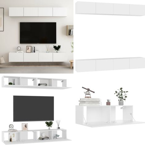 Meubles TV 4 pcs Blanc 100x30x30 cm Bois d'ingénierie - Meuble Tv Mural - Meuble Tv Blanc - Meuble Tv Moderne - Support Tv - Étagère Murale - Home & Living
