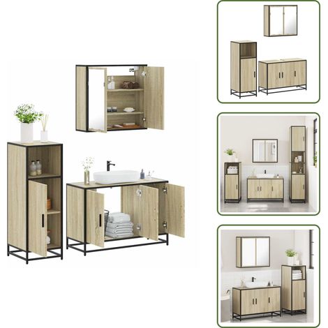 The Living Store Set de muebles de baño 3 pzas madera contrachapada roble Sonoma - Armario de baño