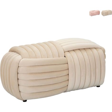 Pouf Panca Velluto Crema Rettangolare Elegante Salotto Camera da Letto (1/5)