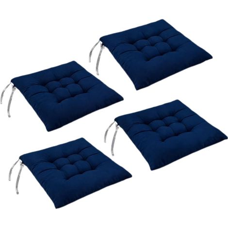 Lot de 4 Coussins de Chaise - 40x40 cm - Tissu Polyester - Avec Liens Antidérapants - Intérieur Extérieur Jardin Terrasse - Bleu Marine (1/5)
