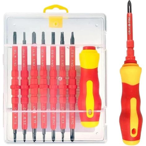 Jeu de tournevis isolés VDE 14 en 1 avec pointes magnétiques, embouts en acier au chrome vanadium pour électricien avec mallette