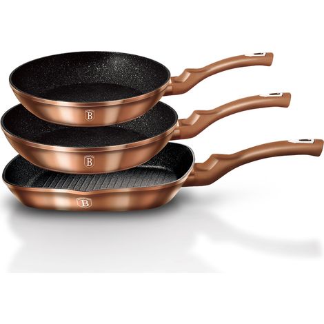 Juego de 3 sartenes con revestimiento de granito 20/24/28cm BERLINGER HAUS Línea Metálica Oro Rosa BH-1279-Nf (1/5)