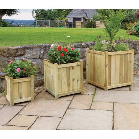 Zest Set of 3 Holywell Wooden Square Garden Planters Flowers (1/5)