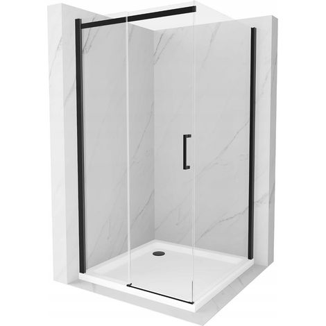 Mexen Omega cabina doccia scorrevole 100 x 100 cm, trasparente, nera + piatto doccia Flat, bianco - 825-100-100-70-00-4010B (1/5)