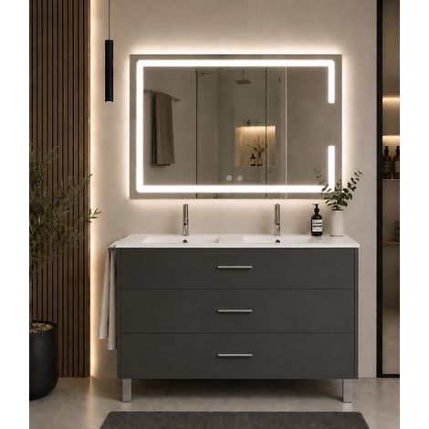 Meuble de salle de bain avec vasque ORIGENBATH RIBERA sans miroir 120x45 cm double vasque graphite (1/3)