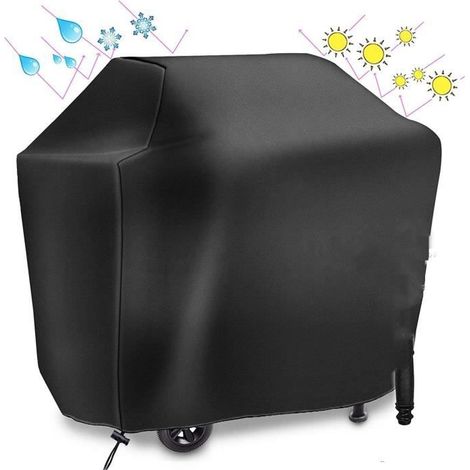 (Schwarze) Grillabdeckung, Gasgrillabdeckung, Schutzplane für Grills, wasserdichte und UV-beständige Abdeckung für Weber, Holland, Jennair (1/4)