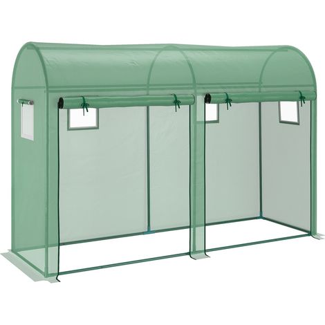 Foliengewächshaus Tomatengewächshaus Treibhaus 300 x 100 x 200 cm mit 4 Fenstern und 2 Türen aus PE-Kunststoff und Stahl, ideal für Garten