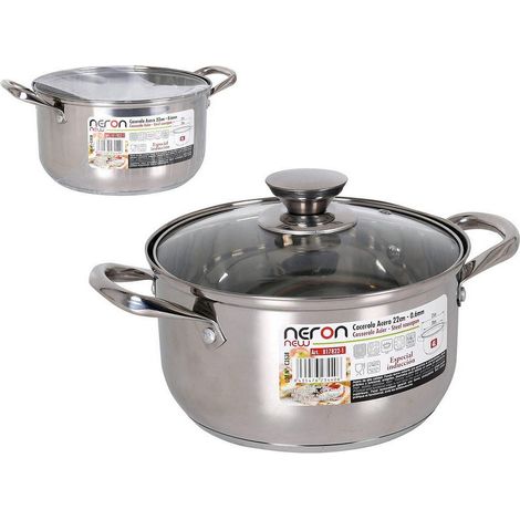 20 cms cacerola  acero inoxidable con tapa cristal apto para induccion 4 litros neron quttin