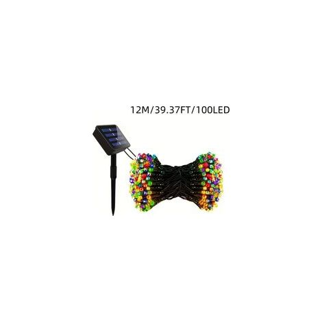 Guirlande lumineuse LED solaire d'extérieur, 100 perles LED – lumière étoilée scintillante et colorée, 8 modes, 12 mètres de long, idéale pour les fêtes et la décoration. (1/5)