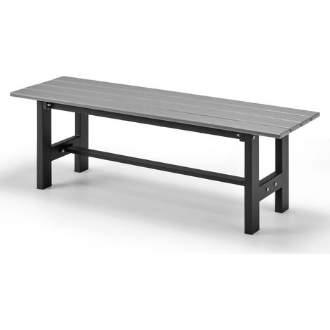 Goplus – Banc de jardin 2 personnes en HDPE résistant aux intempéries – Charge 300 kg – Cadre en métal – Dimensions 120x36x40,5 cm – Gris (1/5)