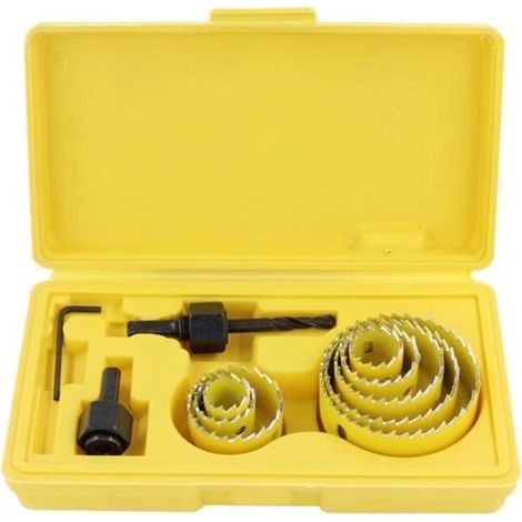 Kit de 5 brocas de acero al carbono, brocas ajustables para madera y placas de yeso, de 64 a 127 mm, color amarillo. (1/4)