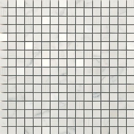 Mosaïque effet Marbre Blanc Calacatta Extra 1,7x1,7 cm Quadra 30,5x30,5x0,85 cm Brillant Clarenza - Mur intérieur (vendu par carton de 0,558 m²) - RO'MA CARRELAGE