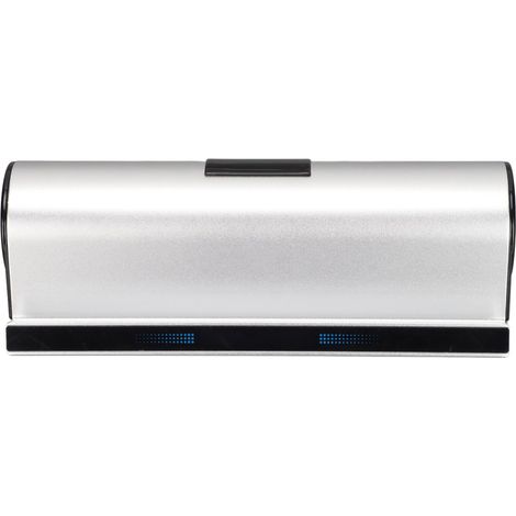 Enceinte Bluetooth stéréo à double haut-parleur rechargeable, portable et sans fil avec support pour téléphone et tablette (argent) (1/5)