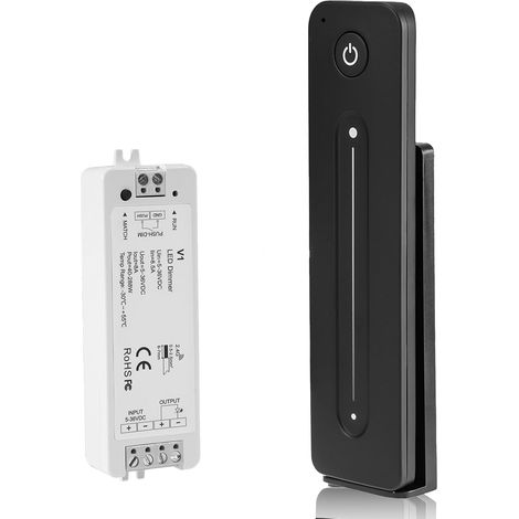 Télécommande RF 2,4 GHz - Interrupteur variateur mural - Contrôleur de variateur LED avec télécommande - DC 5 V-36 V 8 A - Noir (1/5)
