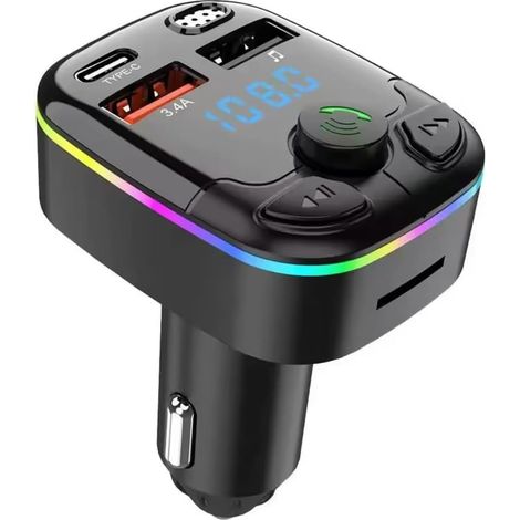 Trasmettitore FM Bluetooth per auto con RGB, vivavoce, USB-C 3.4A, supporto per scheda TF da 32 GB, controllo touch (1/4)