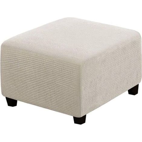 Housse de futon carrée, protection de meuble, avec bande élastique en bas, en tissu jacquard extensible à petits carrés (blanc cassé). (1/5)