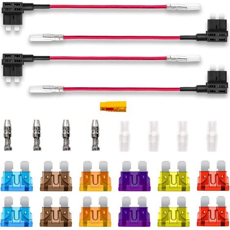4 pièces12V 24V 20A Standard Add-A-Circuit Porte-fusible Voiture, Adaptateur Lame Porte-fusible, avec 12 pièces de Fusible à Lame et 1 pièce de Extracteur (1/5)