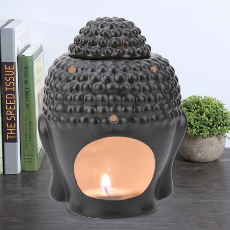 Ätherisches Ölbrenner/Räucherstäbchen-Diffusor/Kerzenhalter in Form eines schwarzen Buddha-Kopfes (1/5)