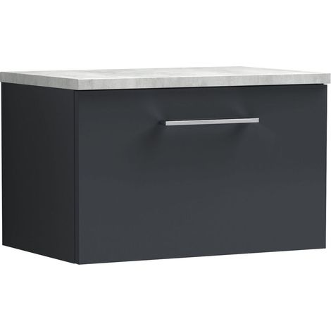 Balterley Bramshall 600mm Wall Hung 1 Drawer Vanity Unit with Laminate Worktop for Compact Modern Bathroom Storage - Dark Grey