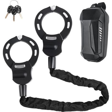 Antivol Trotinette Electrique, 92 cm Cadenas Trotinette Electrique Avec sac étanche de 3 L, 8mm Chaînes Antivol menottes avec clé, Antivol sécurité (Noir) (1/5)