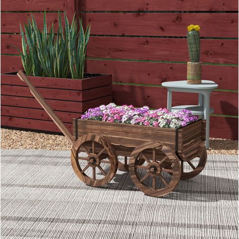 Fioriera rialzata su ruote in legno con manico OKMYHOME (1/4)