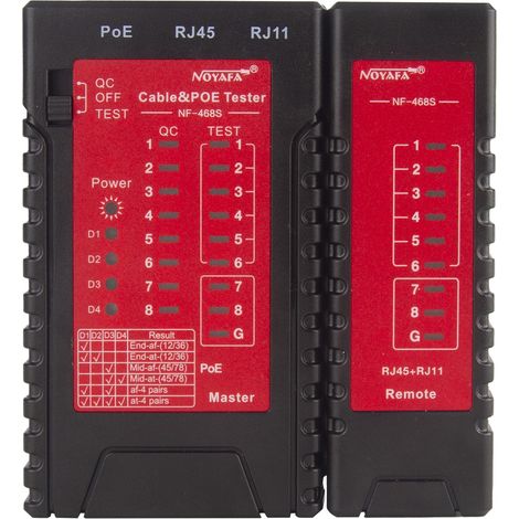 Testeur de câbles réseau NOYAFA NF-468S, testeur de câbles Ethernet RJ12, RJ11 et RJ45 pour CAT5, CAT5E, CAT6 et CAT6A, testeur PoE, testeur de continuité pour câbles UTP/STP, testeur de ligne télépho (1/5)