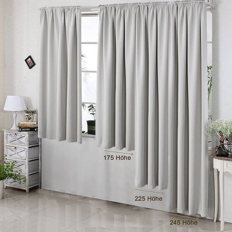 WOLTU 2er Set Gardine blickdicht 250 g/m² mit Kräuselband kalk/grau-weiß 135x225 cm (1/4)