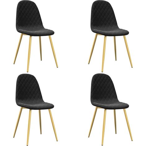 Set de 4 chaises de salle à manger avec coutures forme losange en tissu velours noir pieds fer doré DEC025647