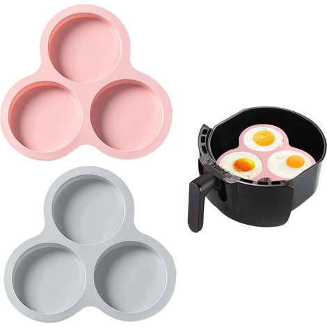 Stampo per uova in silicone per friggitrice ad aria, 2 pezzi, stampo per pancake riutilizzabile per friggitrice ad aria, stampo per uova in silicone a 3 cavità per forno ad aria, accessori per la cott