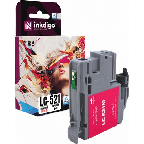 Inchiostro Inkdigo LC521M compatibile con le stampanti Brother DCP-J1260W e DCP-J1313DW, certificato TÜV. (1/5)