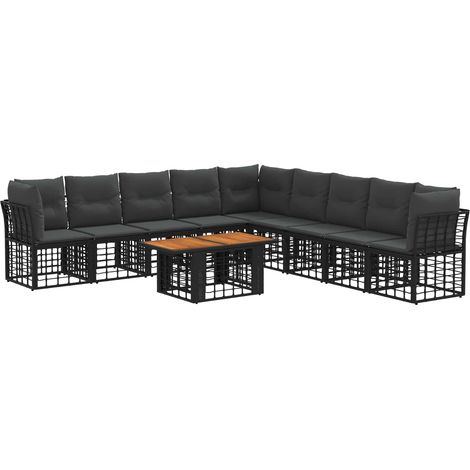 Conjunto de sofás de jardín 10 uds. Negro y gris oscuro vidaXL (1/5)